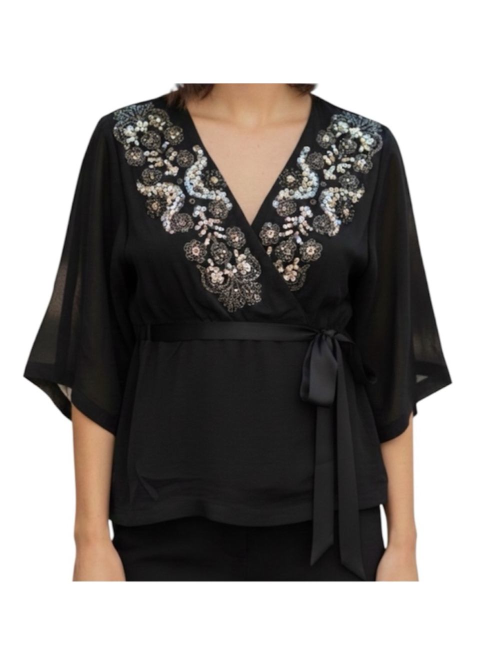 Silk Sandra Angelozzi Designer Sz S Beaded Black Blouse With Sequins Whimsigoth